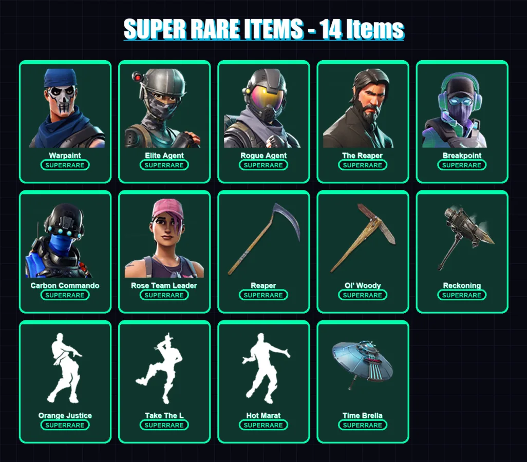 [PC] | Warpaint | Elite Agent | Rogue Agent | The Reaper | Breakpoint | 141 skin | 118 pickaxe | 131 emote | 104 glider | Lv1327