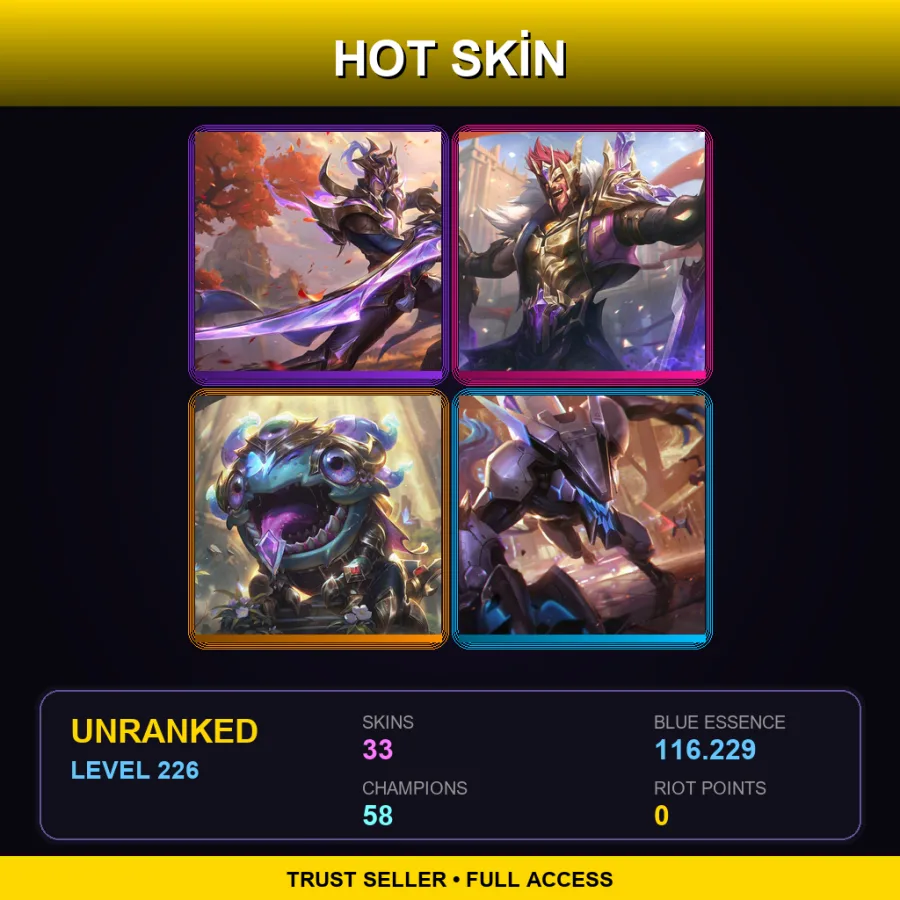 EUNE | Lv226 | Unranked | 33 Skin | 58 Champ — Riot Graves