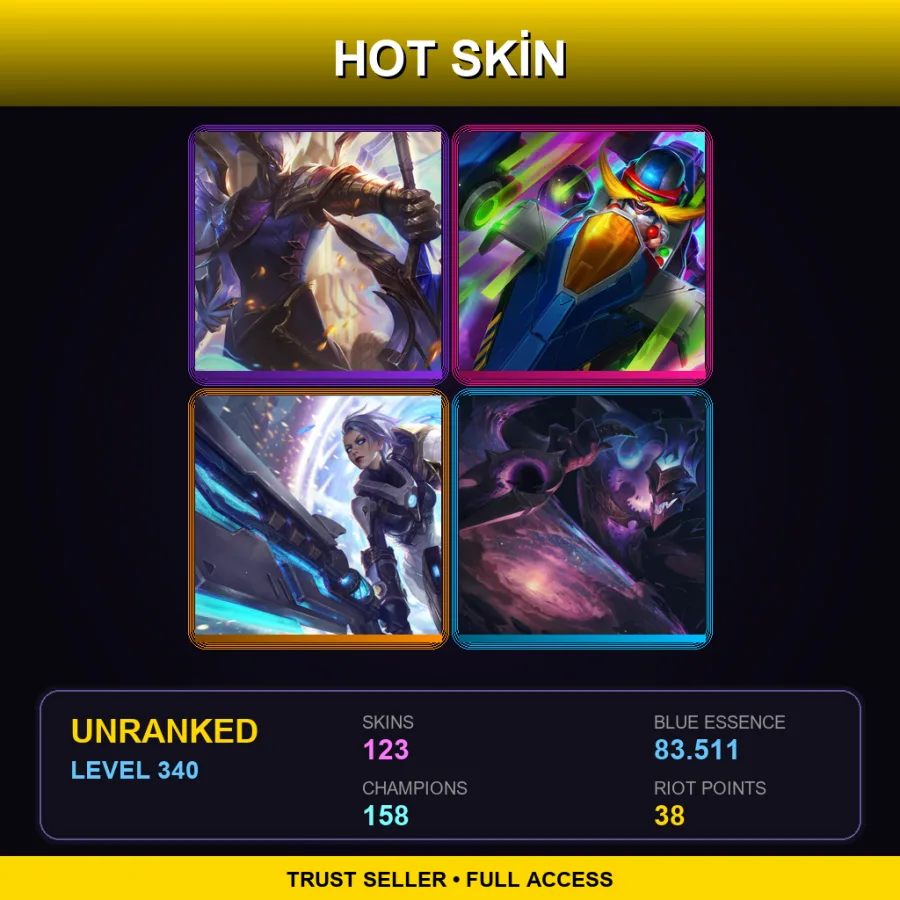 VN | Victorious Aatrox | Arcade Corki | Pulsefire Riven | Dark Star Shaco | 123 Skin | 158 Champ | Lv340