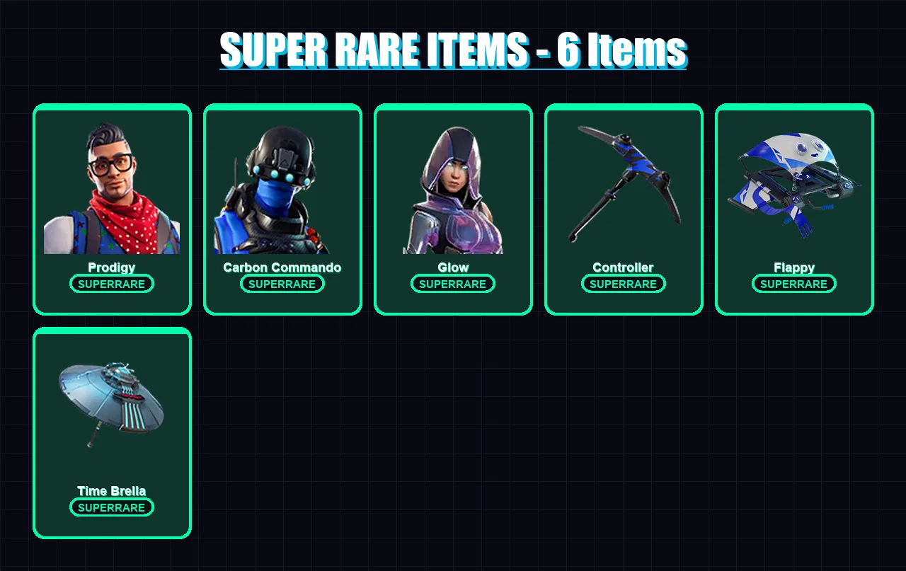 [PS4/PS5/XBOX/PC] | Prodigy | Carbon Commando | Glow | Vendetta | Rox | 50 skin | 68 pickaxe | 55 emote | 49 glider | Lv659 — Fortnite account