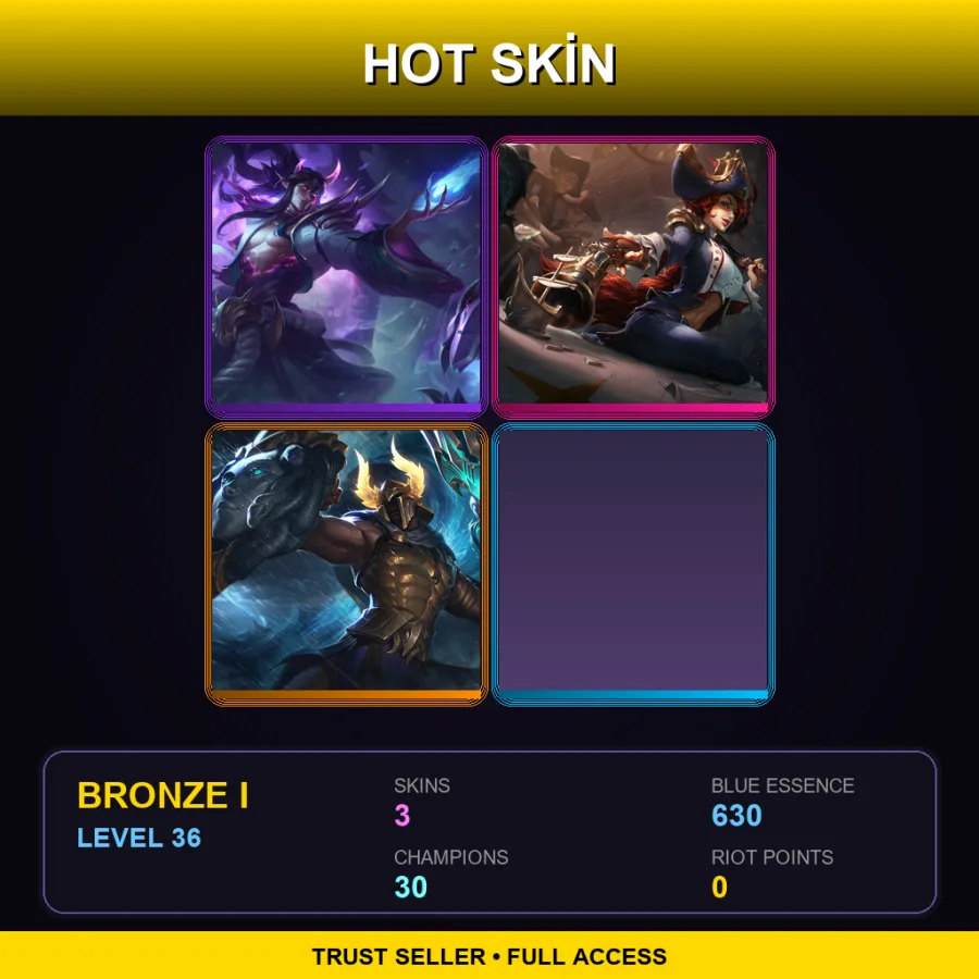EUW | Lv36 | Bronze I | 3 Skin | 30 Champ