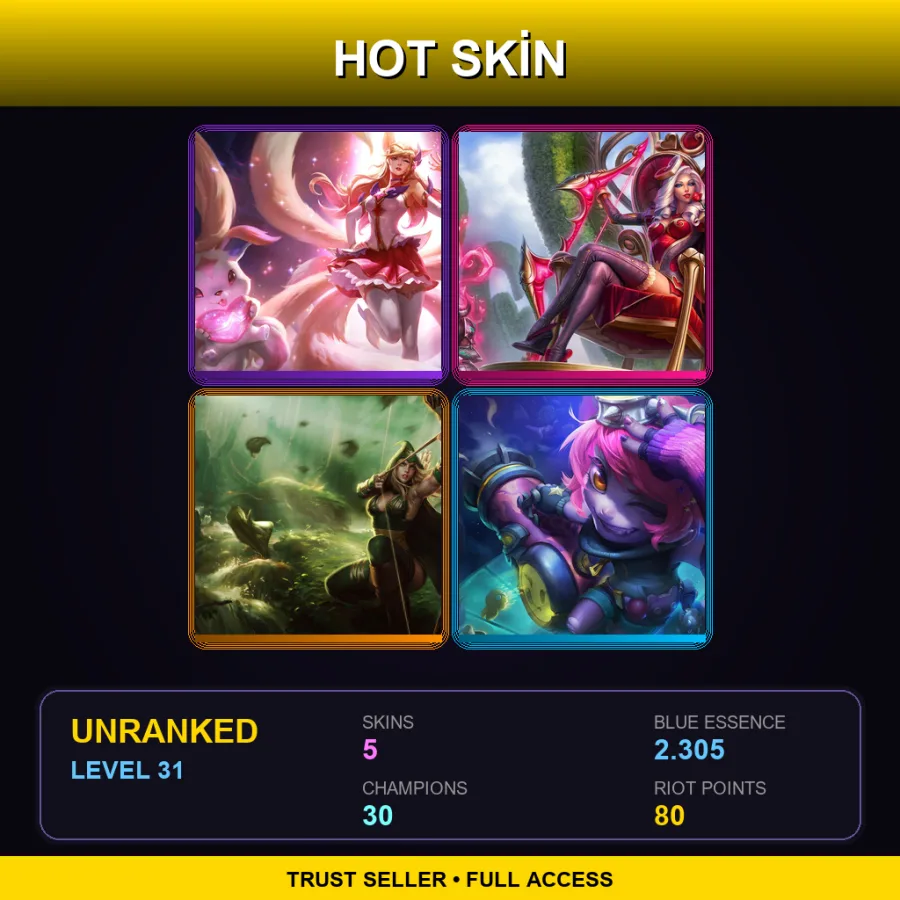 LAS | Lv31 | Unranked | 5 Skin | 30 Champ — LoL account