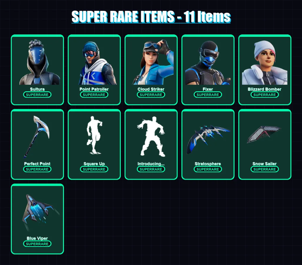 [PS4/PS5/XBOX/PC] | Sultura | Point Patroller | Cloud Striker | Fixer | Blizzard Bomber | 41 skin | 62 pickaxe | 52 emote | 57 glider | Lv682 — Fortnite account