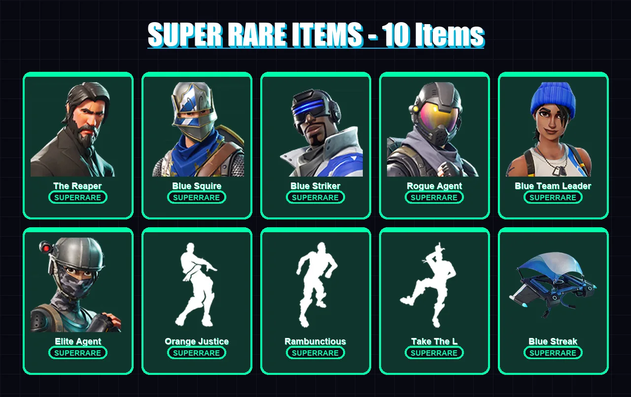 [PS4/PS5/XBOX/PC] | The Reaper | Blue Squire | Blue Striker | Rogue Agent | Blue Team Leader | 45 skin | 30 pickaxe | 42 emote | 31 glider | Lv463