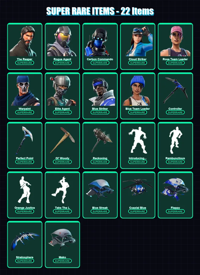 [PS4/PS5/PC] | The Reaper | Rogue Agent | Carbon Commando | Cloud Striker | Rose Team Leader | 71 skin | 74 pickaxe | 72 emote | 82 glider | Lv897