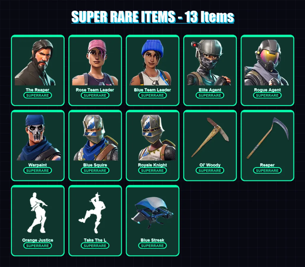 [PC/PSN] | The Reaper | Rose Team Leader | Blue Team Leader | Elite Agent | Rogue Agent | 25 skin | 26 pickaxe | 30 emote | 32 glider | Lv388