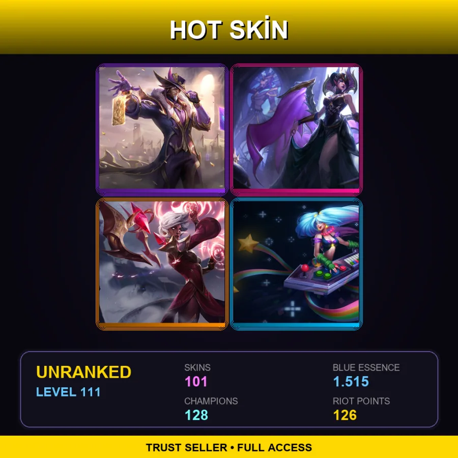 EUNE | Lv111 | Unranked | 101 Skin | 128 Champ
