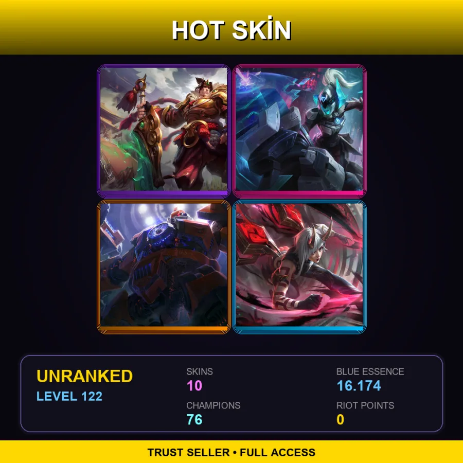 EUW | Lv122 | Unranked | 10 Skin | 76 Champ — LoL account