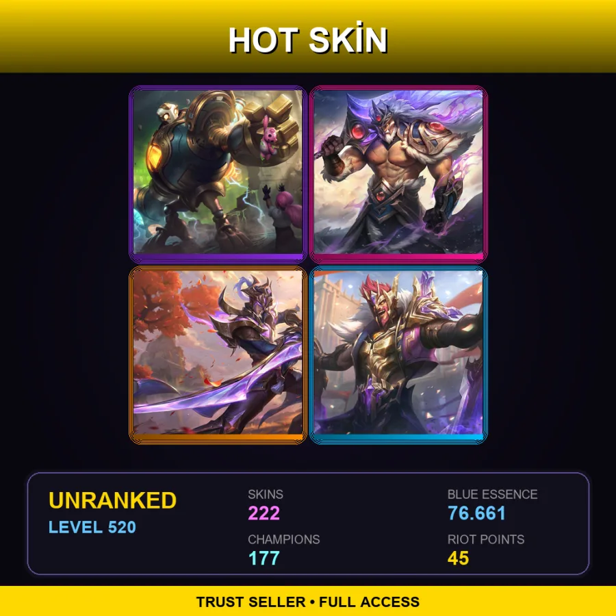 EUNE | Lv520 | Unranked | 222 Skin | 177 Champ — Chosen Master Yi