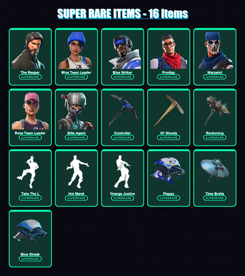 [SWITCH/XBOX/PC] | The Reaper | Blue Team Leader | Blue Striker | Prodigy | Warpaint | 93 skin | 135 pickaxe | 115 emote | 129 glider | Lv2031