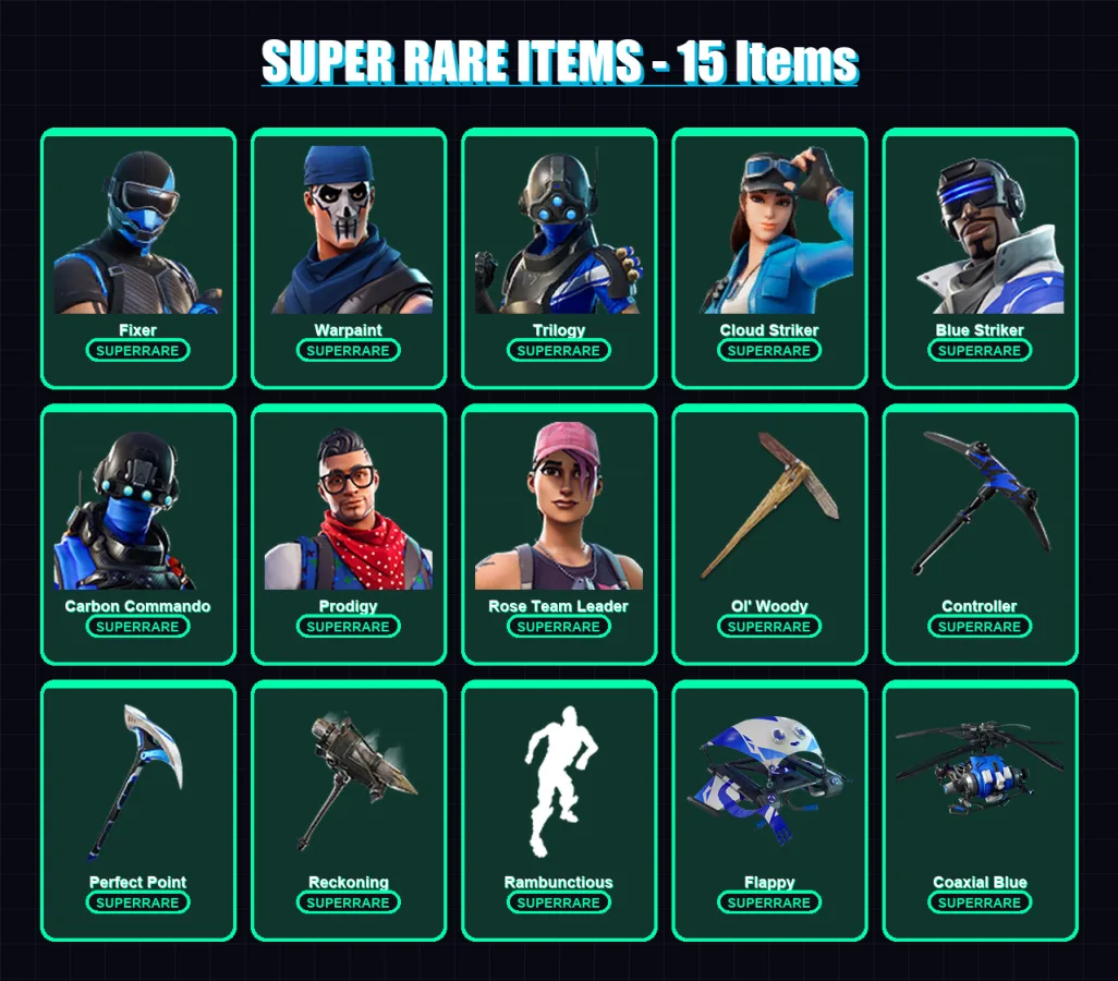 [PS4/PS5/XBOX/PC] | Fixer | Warpaint | Trilogy | Cloud Striker | Blue Striker | 77 skin | 84 pickaxe | 81 emote | 72 glider | Lv848