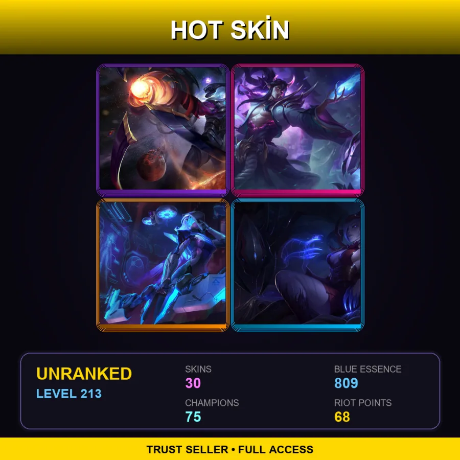 LAN | Lv213 | Unranked | 30 Skin | 75 Champ — LoL account