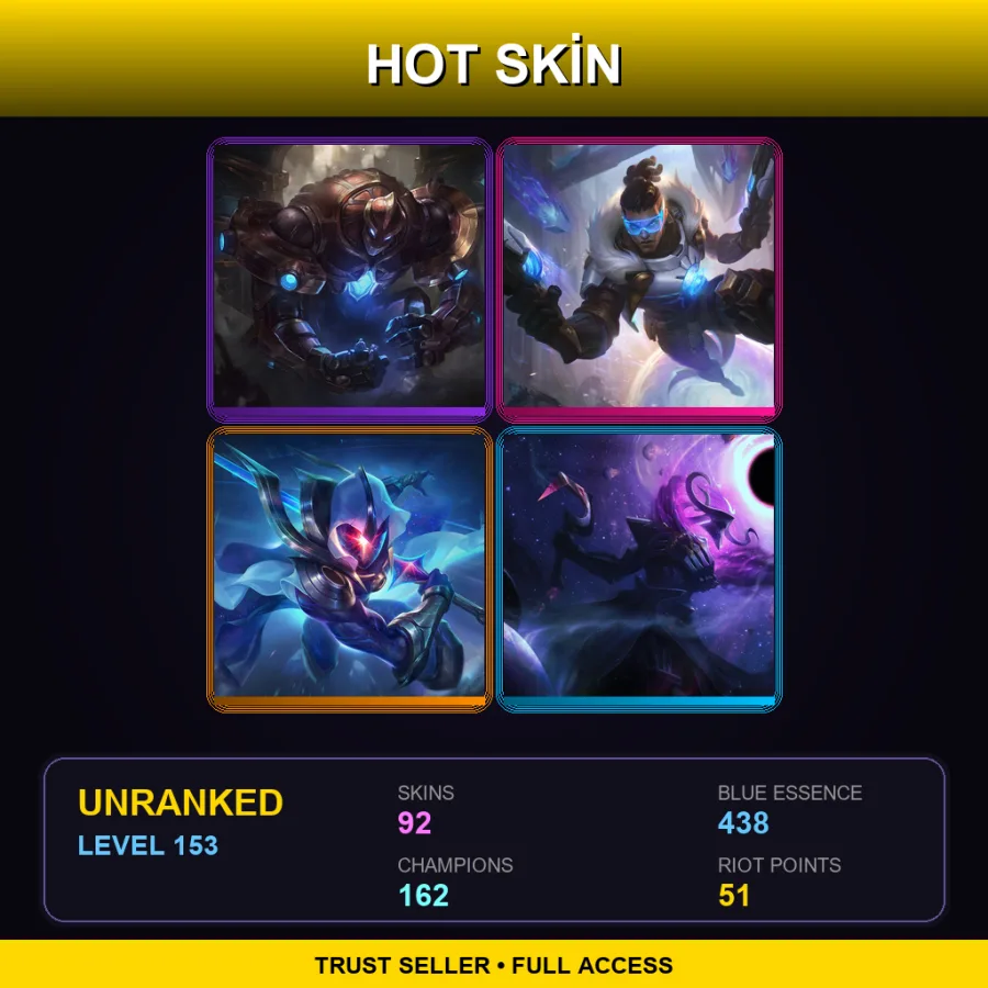 EUW | Lv153 | Unranked | 92 Skin | 162 Champ — LoL account