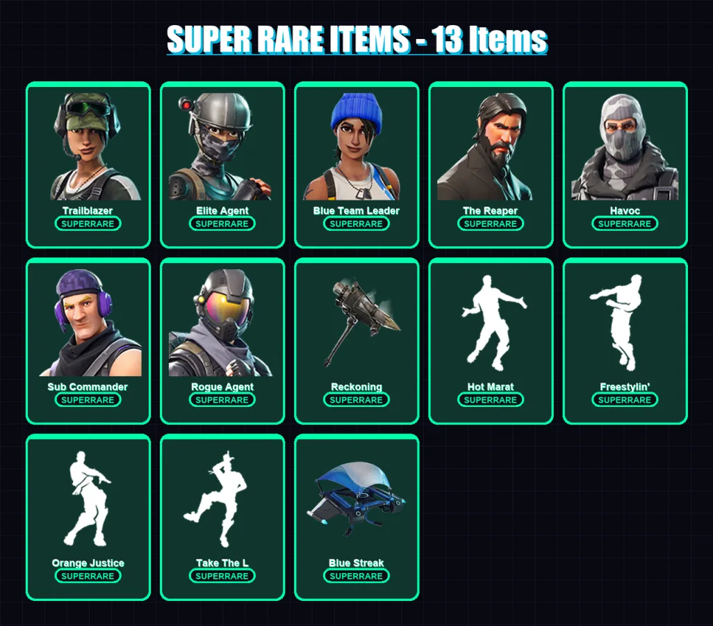 [PC/XBOX/PSN] | Trailblazer | Elite Agent | Blue Team Leader | The Reaper | Havoc | 49 skin | 43 pickaxe | 71 emote | 55 glider | Lv926 — Fortnite account