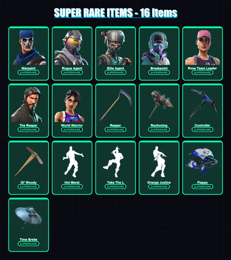 [PC] | Warpaint | Rogue Agent | Elite Agent | Breakpoint | Rose Team Leader | 179 skin | 119 pickaxe | 121 emote | 106 glider | Lv1126