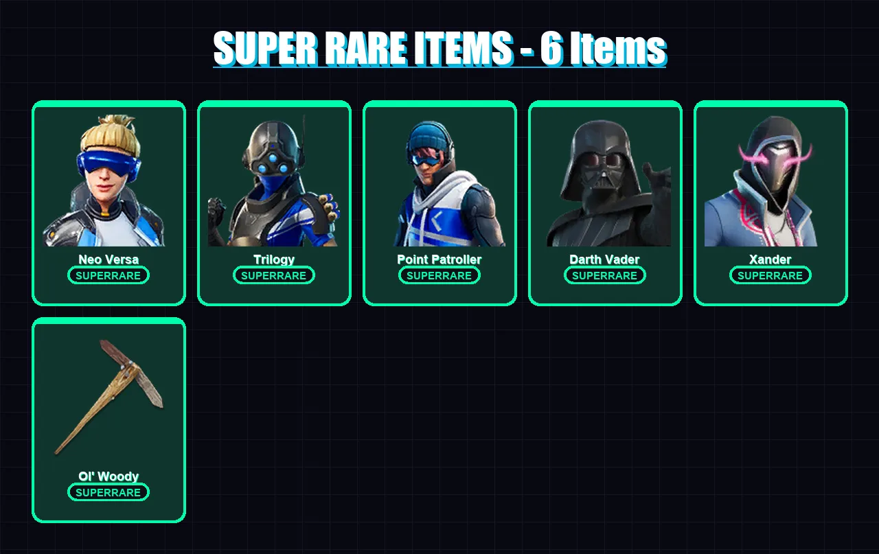 [PS4/PS5/PC] | Neo Versa | Trilogy | Point Patroller | Darth Vader | Xander | 80 skin | 90 pickaxe | 55 emote | 75 glider | Lv936