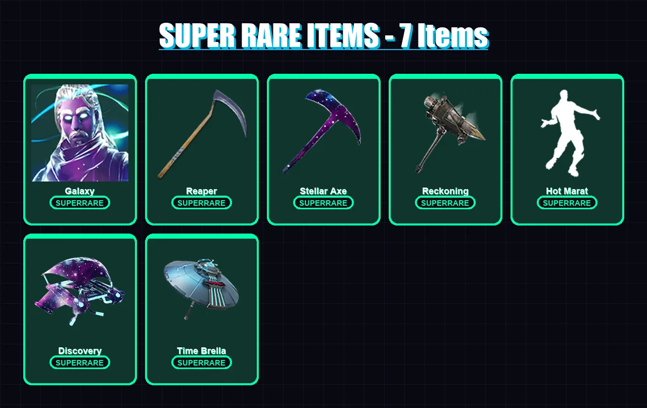 [PS4/PS5/XBOX/PC] | Galaxy | The Prisoner | Calamity | Hybrid | Lynx | 41 skin | 54 pickaxe | 57 emote | 56 glider | Lv1186