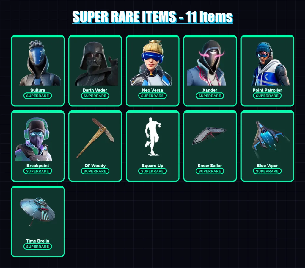 [PC/XBOX] | Sultura | Darth Vader | Neo Versa | Xander | Point Patroller | 238 skin | 291 pickaxe | 186 emote | 221 glider | Lv4041