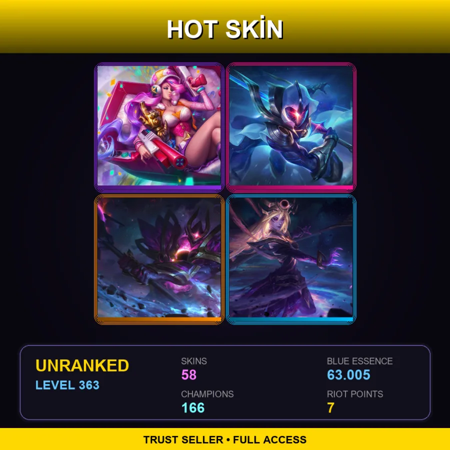 OCE | Arcade Miss Fortune | Cosmic Blade Master Yi | Dark Star Mordekaiser | Dark Cosmic Lux | 58 Skin | 166 Champ | Lv363