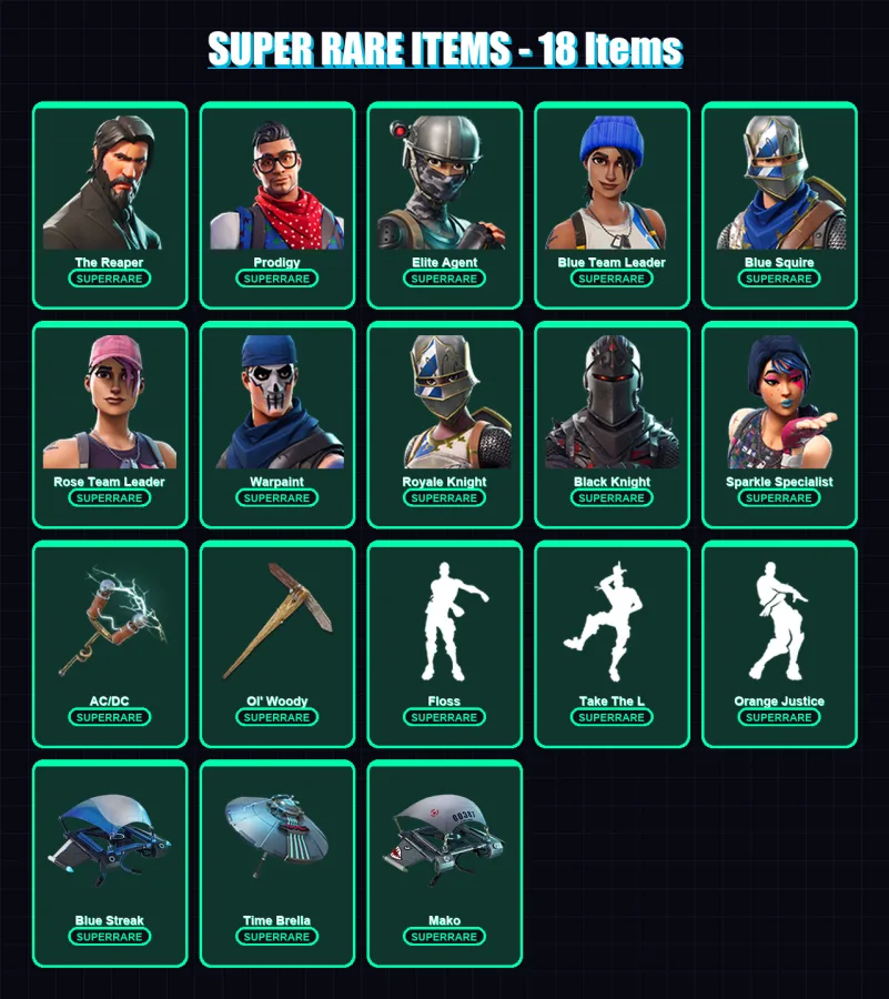 [PS4/PS5/XBOX/PC] | The Reaper | Prodigy | Elite Agent | Blue Team Leader | Blue Squire | 30 skin | 53 pickaxe | 57 emote | 61 glider | Lv703
