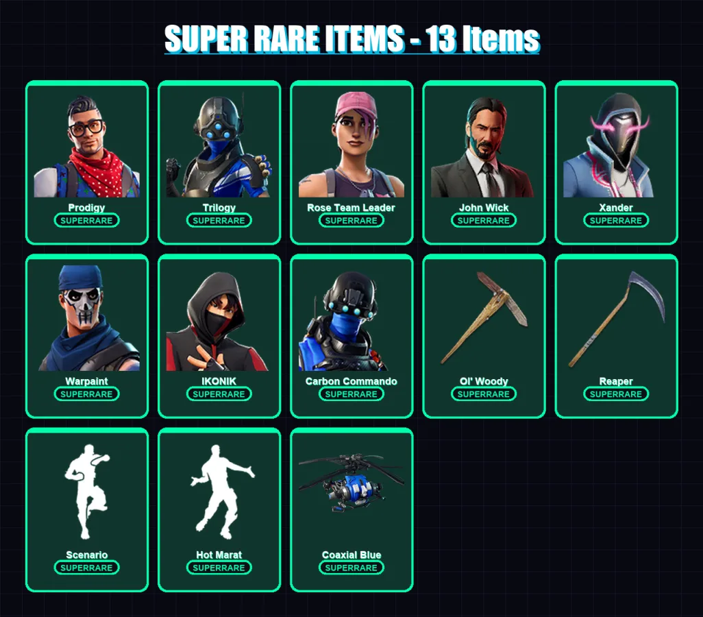 [PC/XBOX] | Prodigy | Trilogy | Rose Team Leader | John Wick | Xander | 101 skin | 89 pickaxe | 100 emote | 85 glider | Lv1278 — Fortnite account