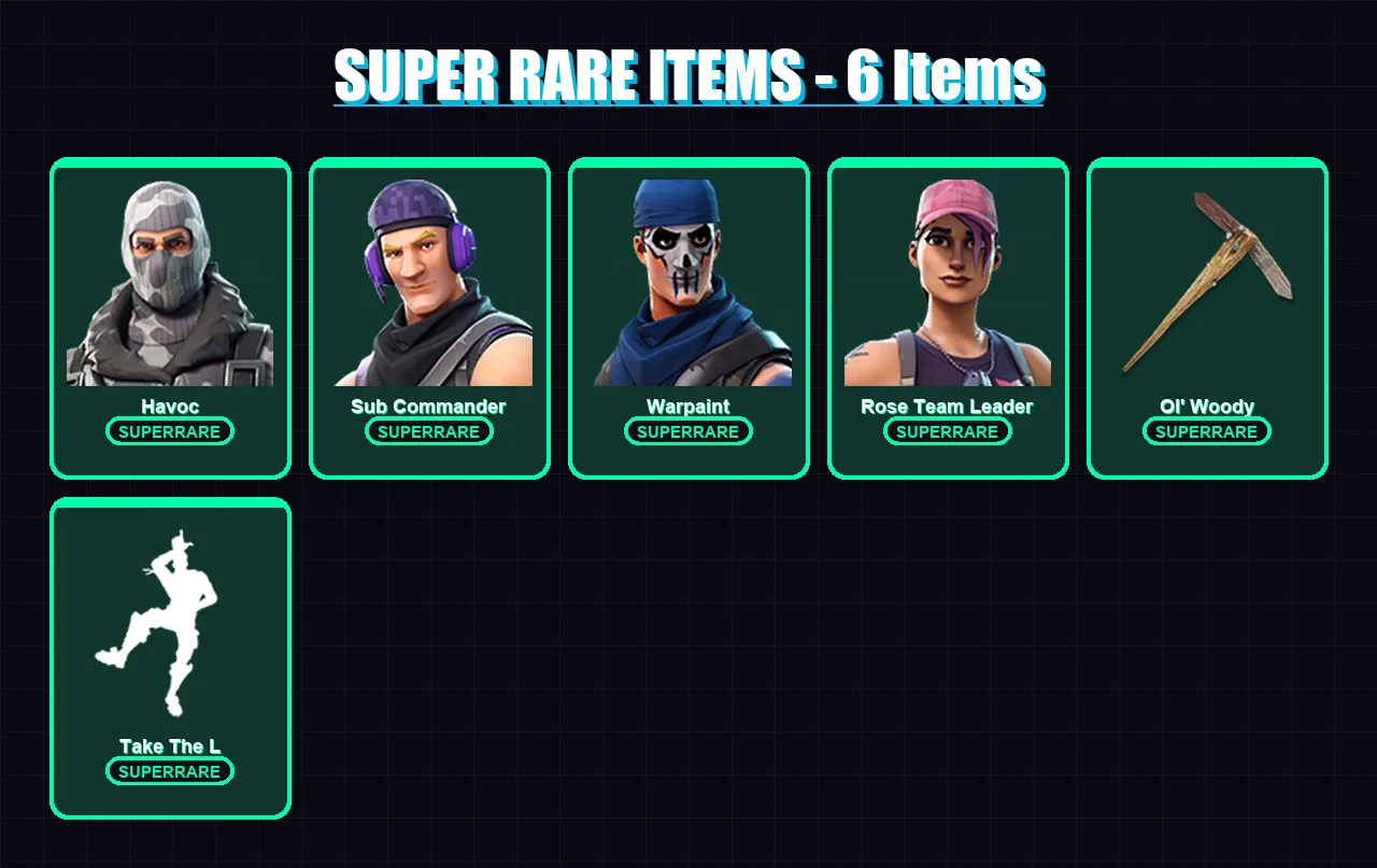 [PC/XBOX/PSN] | Havoc | Sub Commander | Warpaint | Rose Team Leader | Rust Lord | 7 skin | 10 pickaxe | 9 emote | 13 glider | Lv87
