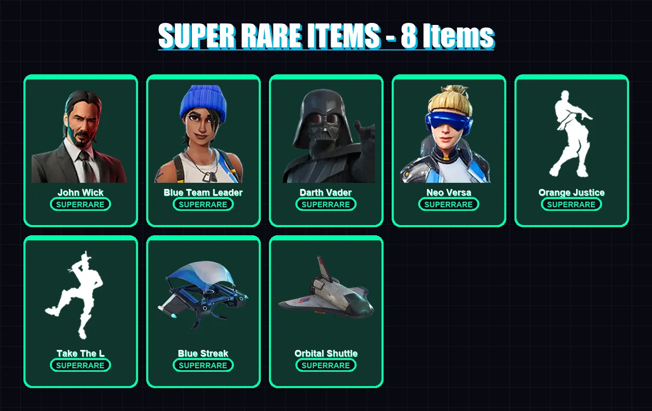[PC] | John Wick | Blue Team Leader | Darth Vader | Neo Versa | Malik | 32 skin | 26 pickaxe | 31 emote | 26 glider | Lv314 — Fortnite account