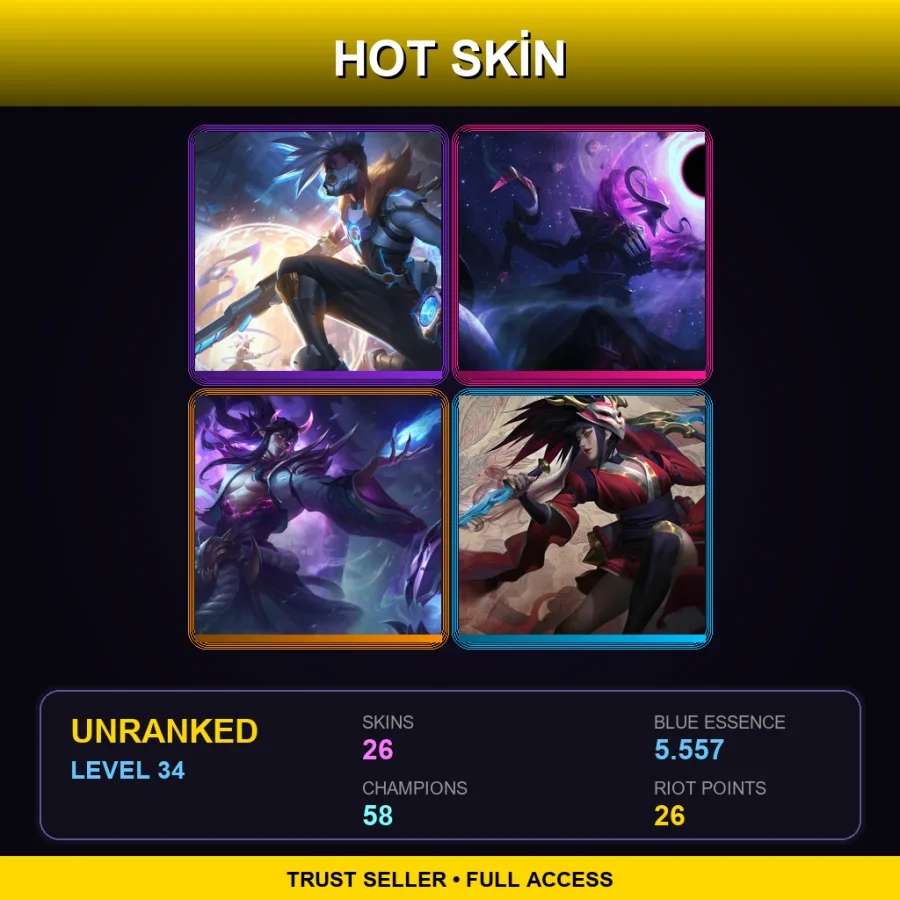 EUW | Lv34 | Unranked | 26 Skin | 58 Champ — LoL account