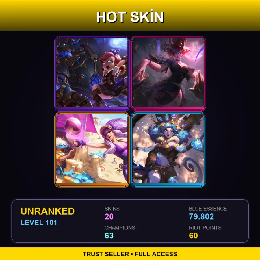 LAN | Lv101 | Unranked | 20 Skin | 63 Champ — LoL account