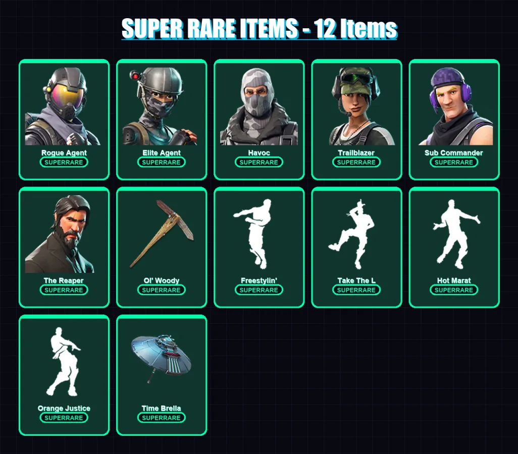 [PS4/PS5/PC] | Rogue Agent | Elite Agent | Havoc | Trailblazer | Sub Commander | 36 skin | 30 pickaxe | 59 emote | 41 glider | Lv774
