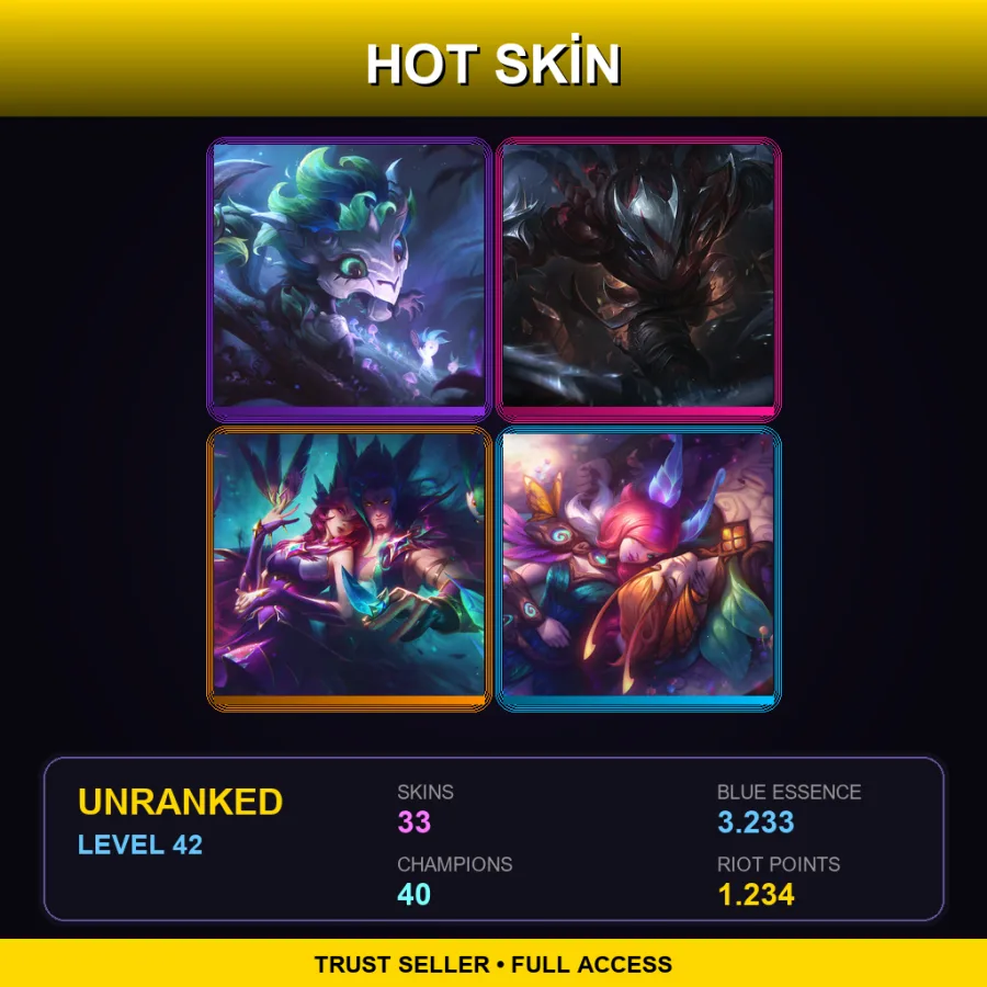 LAS | Lv42 | Unranked | 33 Skin | 40 Champ — LoL account