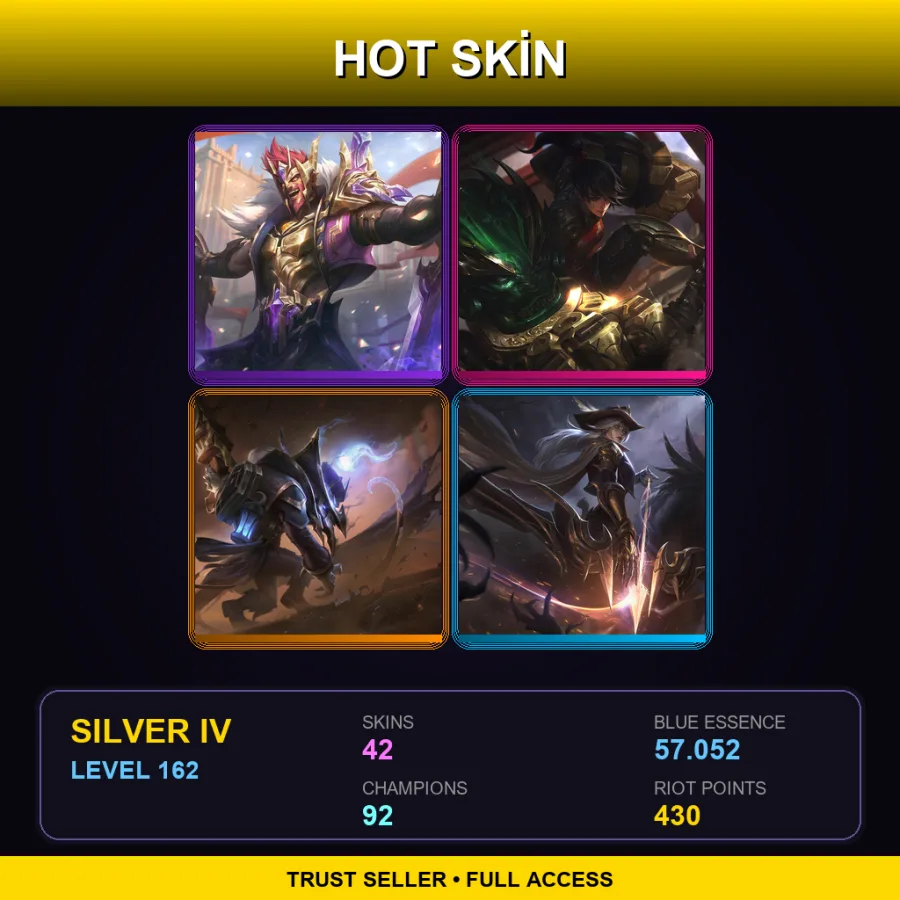 EUW | Lv162 | Silver IV | 42 Skin | 92 Champ — LoL account