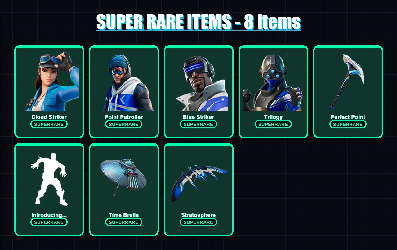[PC/XBOX] | Cloud Striker | Point Patroller | Blue Striker | Trilogy | Polar Peely | 8 skin | 14 pickaxe | 13 emote | 11 glider | Lv136