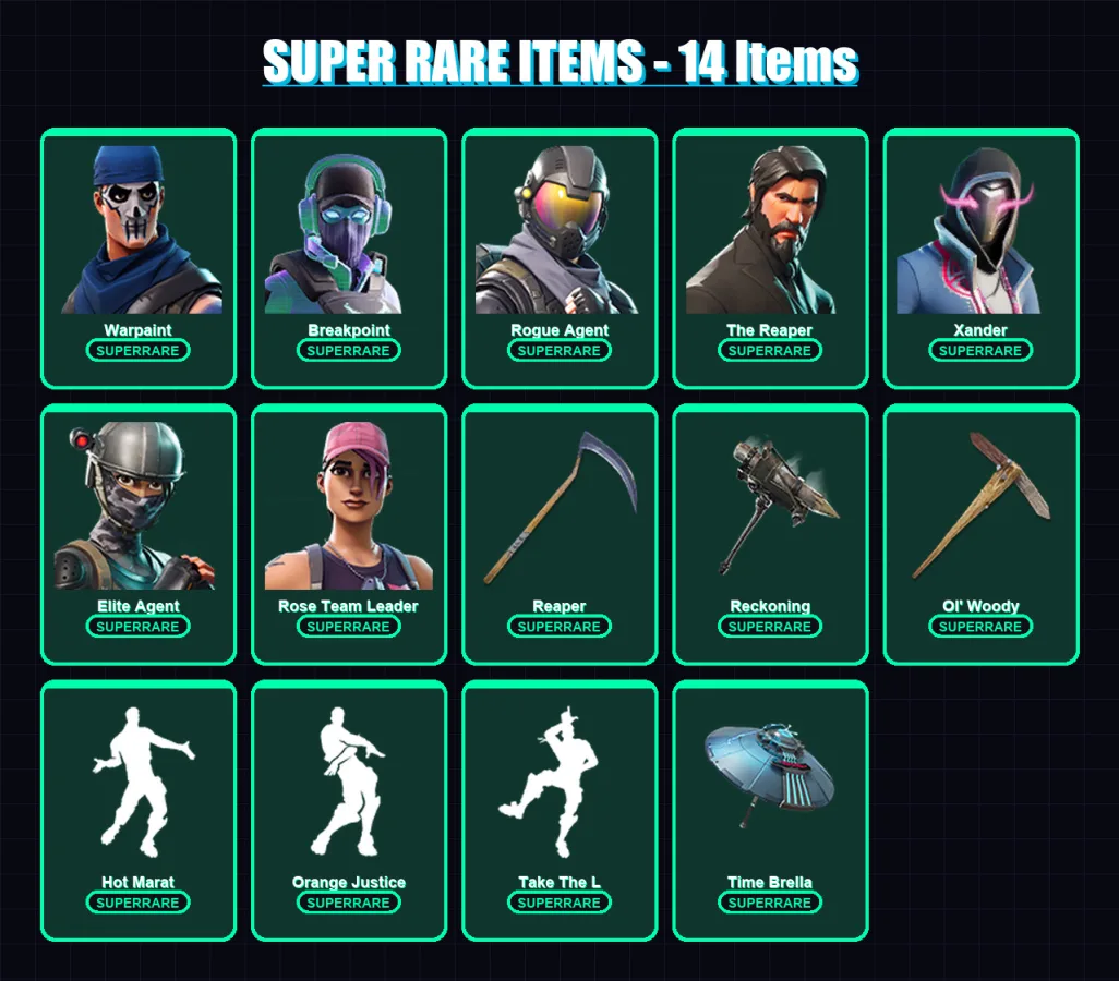 [PC/PSN] | Warpaint | Breakpoint | Rogue Agent | The Reaper | Xander | 202 skin | 186 pickaxe | 206 emote | 170 glider | Lv2208