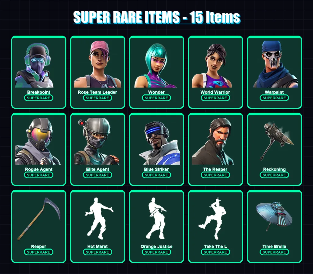 [PC/XBOX] | Breakpoint | Rose Team Leader | Wonder | World Warrior | Warpaint | 179 skin | 133 pickaxe | 116 emote | 119 glider | Lv2024