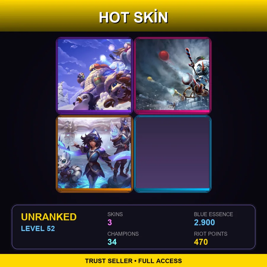 OCE | Lv52 | Unranked | 3 Skin | 34 Champ