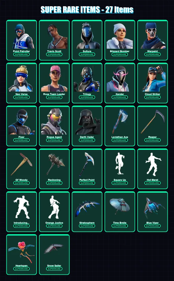 [PC/XBOX/PSN] | Point Patroller | Travis Scott | Sultura | Blizzard Bomber | Warpaint | 341 skin | 355 pickaxe | 281 emote | 279 glider | Lv4547