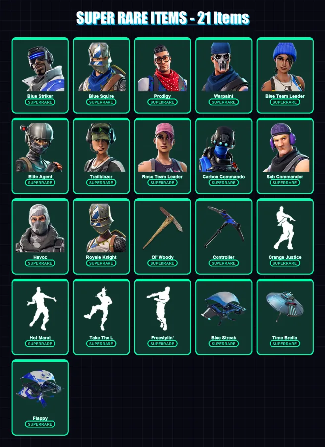 [PC/XBOX/PSN] | Blue Striker | Blue Squire | Prodigy | Warpaint | Blue Team Leader | 35 skin | 34 pickaxe | 33 emote | 33 glider | Lv370