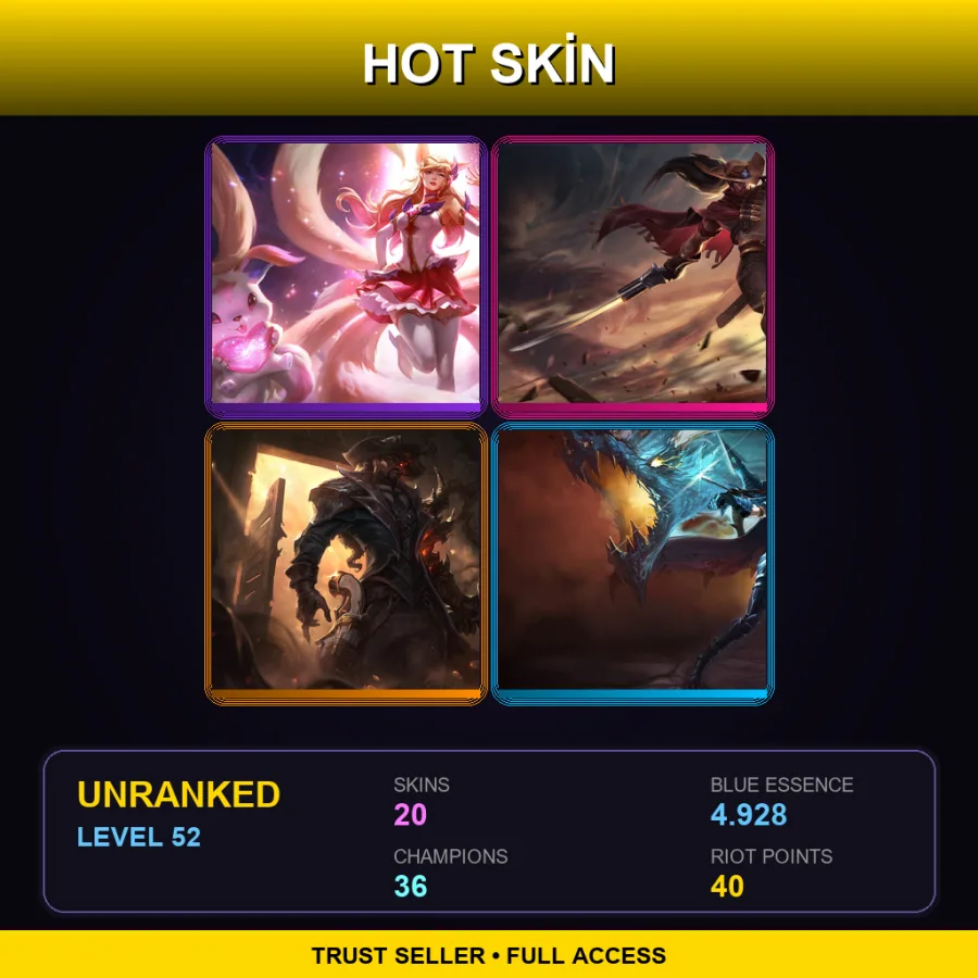 LAN | Star Guardian Ahri | High Noon Yasuo | High Noon Lucian | Dragonslayer Vayne | 20 Skin | 36 Champ | Lv52