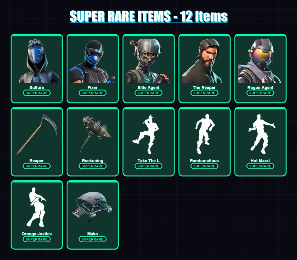 [PC/PSN] | Sultura | Fixer | Elite Agent | The Reaper | Rogue Agent | 108 skin | 75 pickaxe | 135 emote | 80 glider | Lv1576