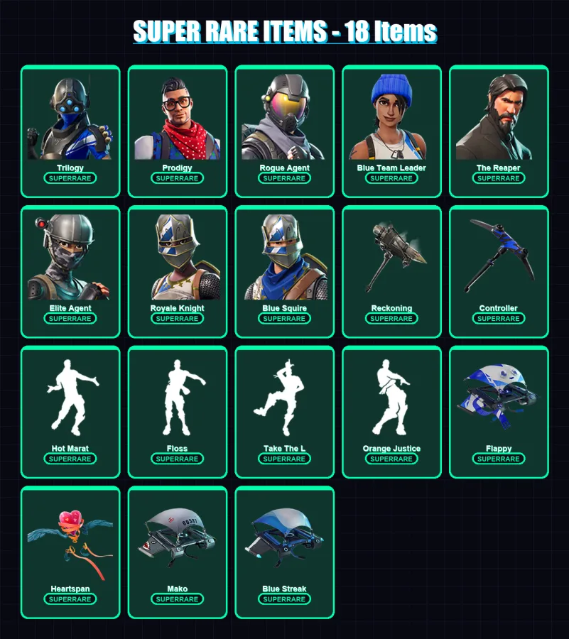 [PS4/PS5/XBOX/PC] | Trilogy | Prodigy | Rogue Agent | Blue Team Leader | The Reaper | 80 skin | 68 pickaxe | 75 emote | 70 glider | Lv904