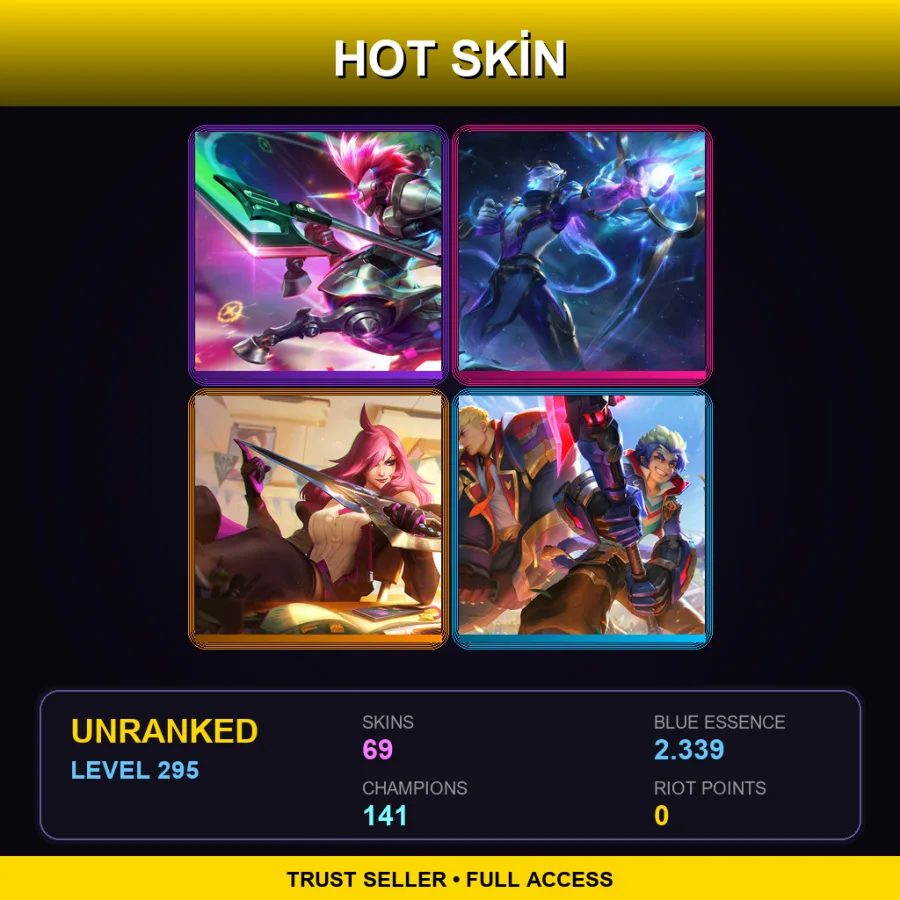 LAN | Lv295 | Unranked | 69 Skin | 141 Champ — LoL account
