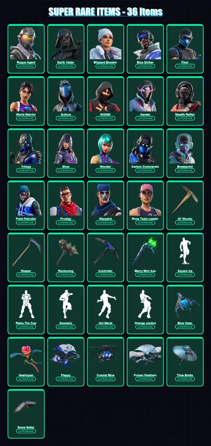 [PC/XBOX] | Rogue Agent | Darth Vader | Blizzard Bomber | Blue Striker | Fixer | 730 skin | 551 pickaxe | 476 emote | 380 glider | Lv7950