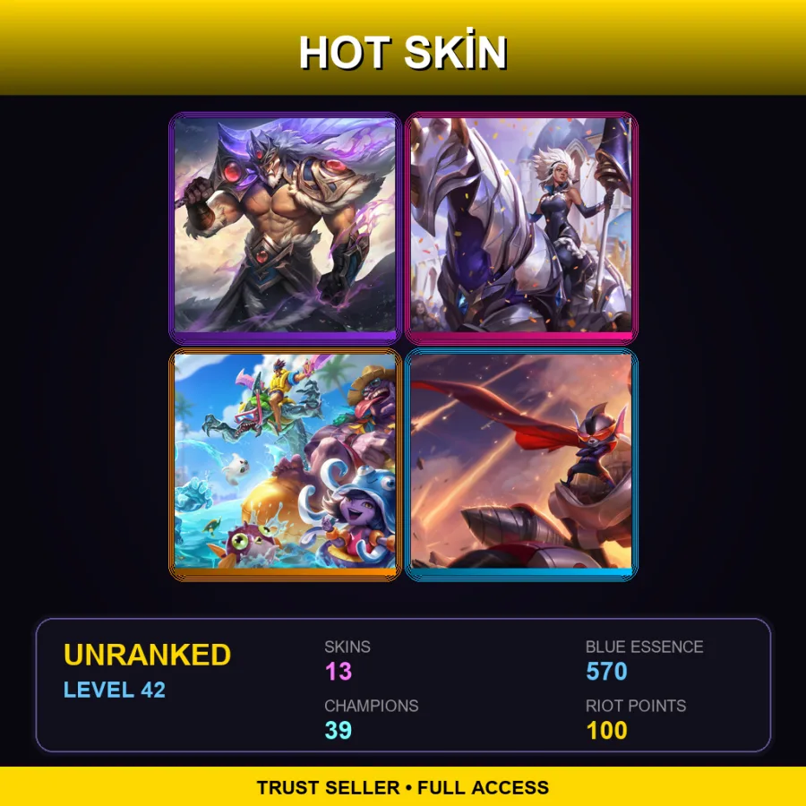 NA | Lv42 | Unranked | 13 Skin | 39 Champ — LoL account