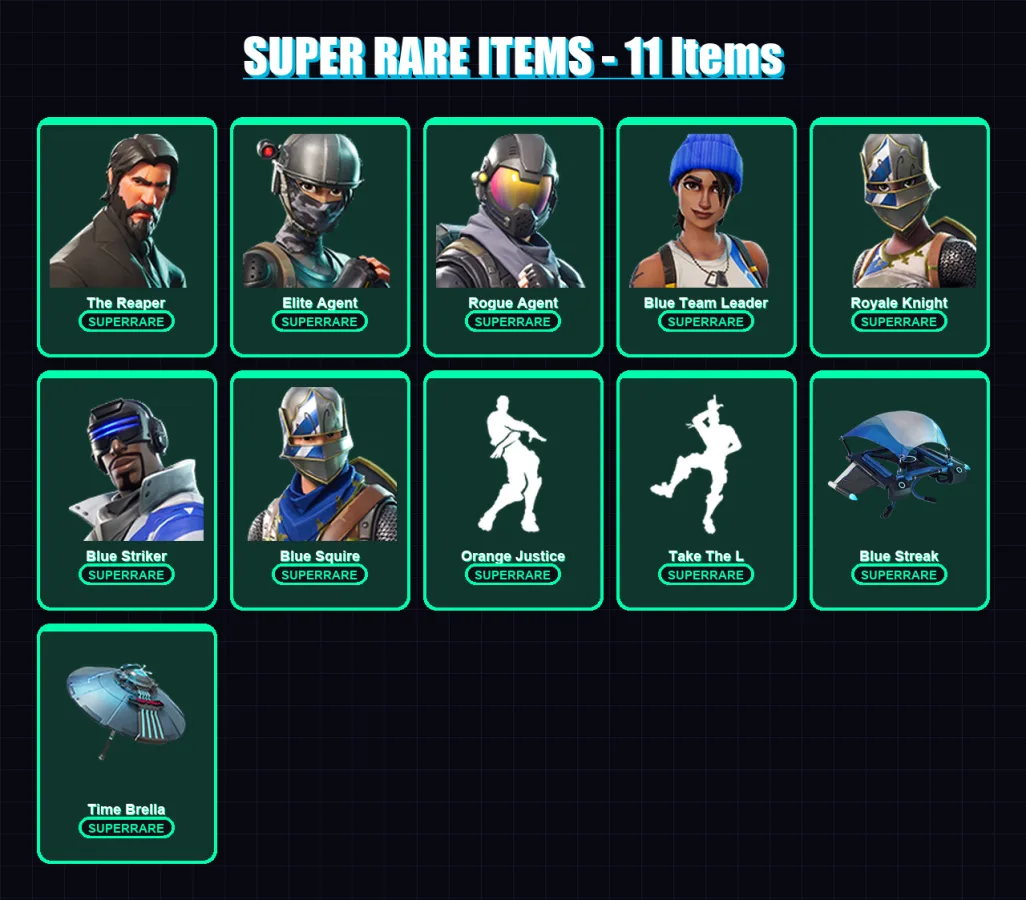 [PS4/PS5/XBOX/PC] | The Reaper | Elite Agent | Rogue Agent | Blue Team Leader | Royale Knight | 26 skin | 24 pickaxe | 29 emote | 34 glider | Lv555
