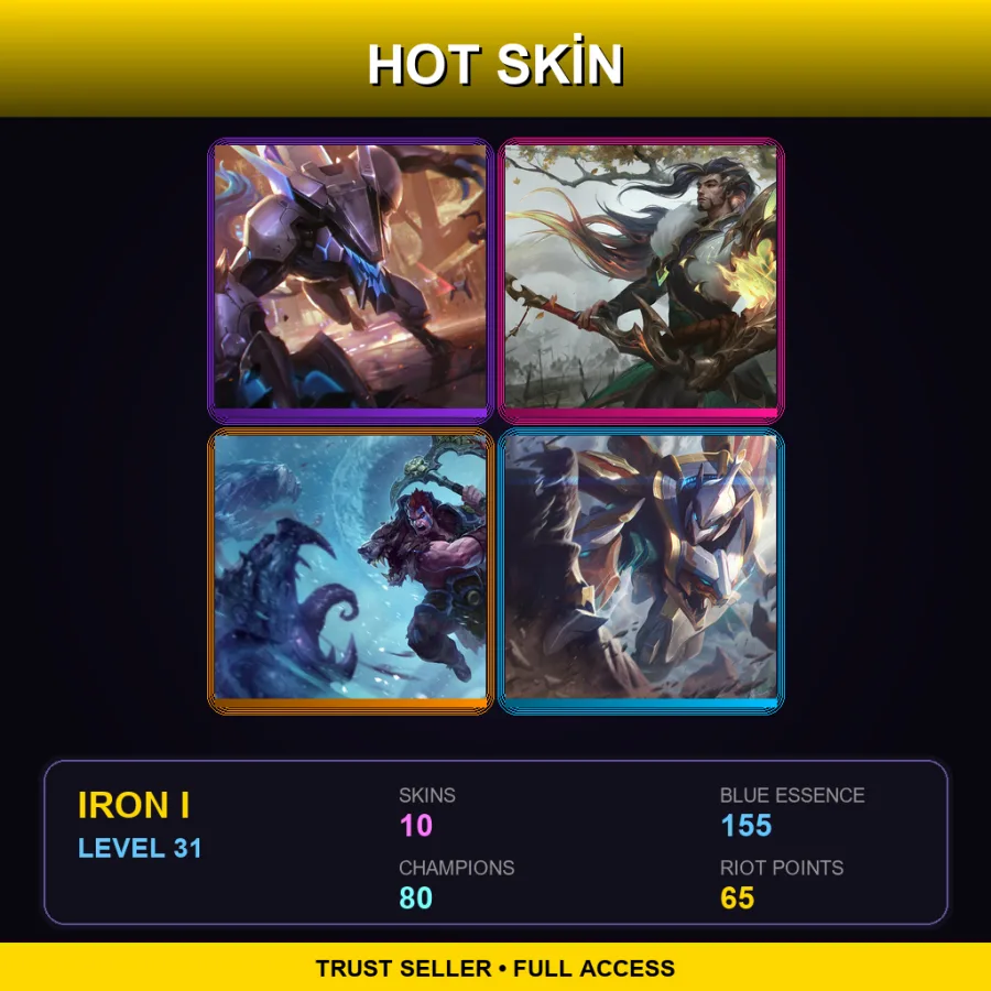 VN | PROJECT: Warwick | Truth Dragon Yasuo | Woad King Darius | Mecha Kingdoms Sett | 10 Skin | 80 Champ | Iron I | Lv31