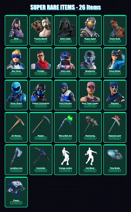 [PC] | Glow | Psycho Bandit | Darth Vader | Rogue Agent | Travis Scott | 331 skin | 281 pickaxe | 269 emote | 217 glider | Lv3427