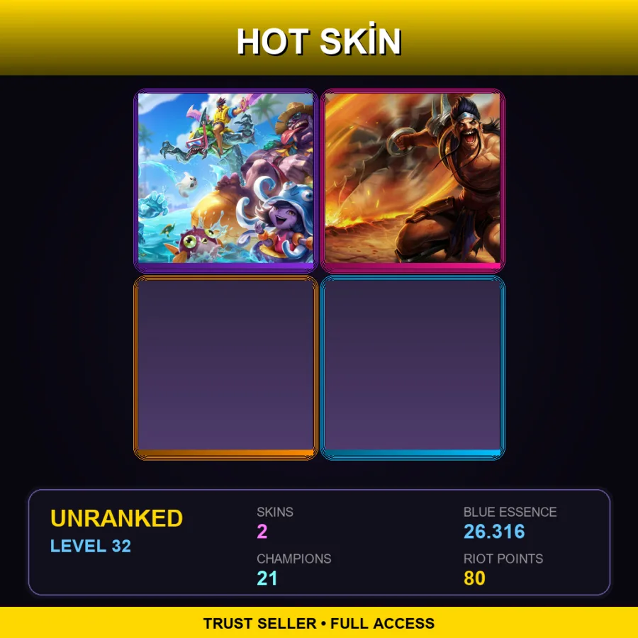 NA | Lv32 | Unranked | 2 Skin | 21 Champ — LoL account