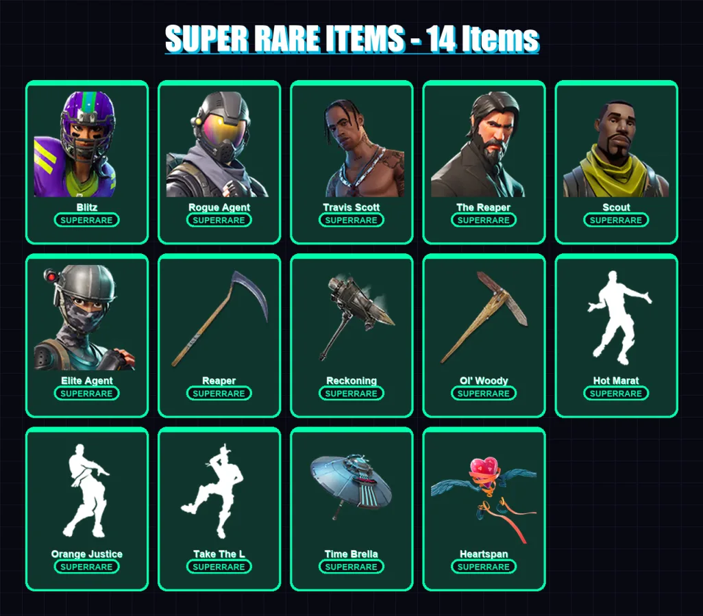 [PS4/PS5/PC] | Blitz | Rogue Agent | Travis Scott | The Reaper | Scout | 138 skin | 145 pickaxe | 124 emote | 122 glider | Lv1781