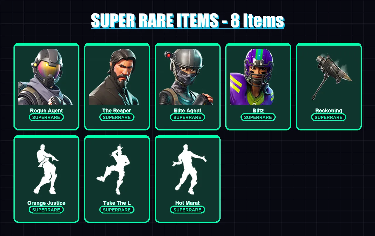 [PC/XBOX/PSN] | Rogue Agent | The Reaper | Elite Agent | Blitz | Dark Voyager | 36 skin | 26 pickaxe | 41 emote | 24 glider | Lv399